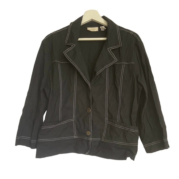 CHICO'S Women's Lightweight Jacket Black Button Front Size 2 / Medium - Picture 1 of 10